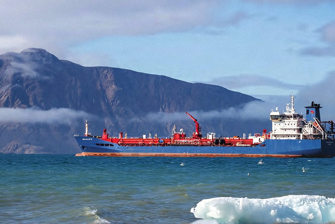 A resupply vessel near Qikiqtarjuaq, Nunavut, at the eastern entrance to the Northwest Passage.